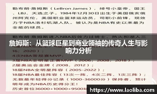 詹姆斯：从篮球巨星到商业领袖的传奇人生与影响力分析
